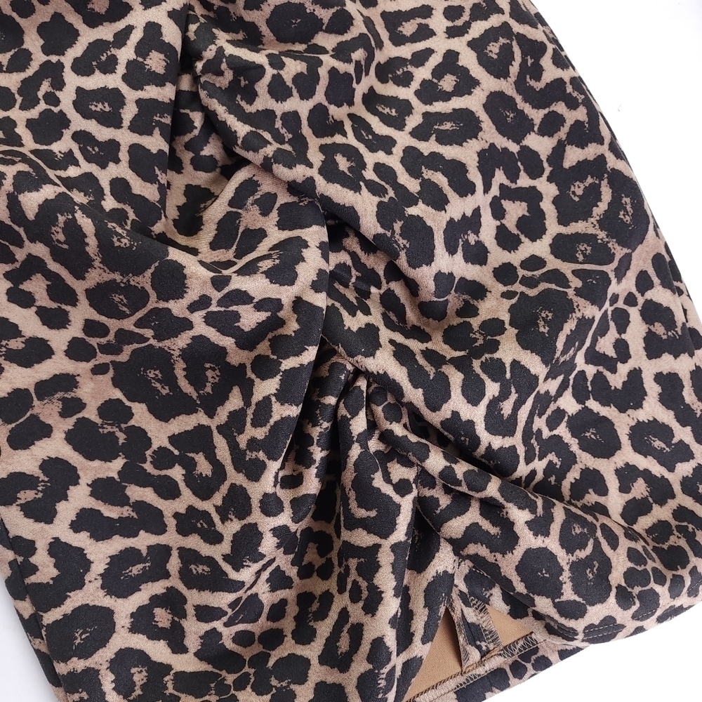 Zara Panther Print Rouged Front and Sleeve Dress Sz Xs - Picture 3 of 13
